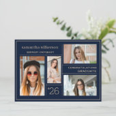 Faire-part 4 Photo Collage Bleu & Or Congrats Graduate (Debout devant)