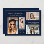 Faire-part 4 Photo Collage Bleu & Or Congrats Graduate (Devant / Derrière)