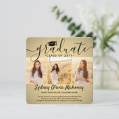 Faire-part 4 Photo Collage de graduation Or moderne Ombre (Debout devant)