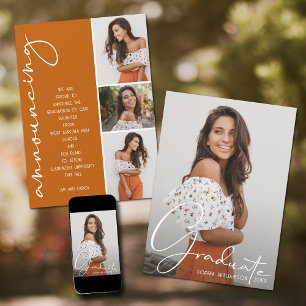 Faire-part 4 Photo Collage Graduation Burnt Orange