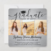 Faire-part 4 Photo Collage Graduation Moderne Brossé Gris (Devant)