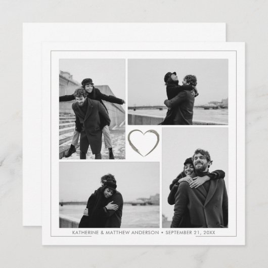 Faire-part 4 Photo Collage Mariage Anniversaire Nom et date (Devant / Derrière)