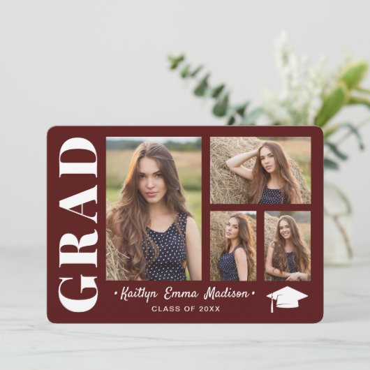 Faire-part 4 Photo Collage Script moderne Rouge Grad (Debout devant)