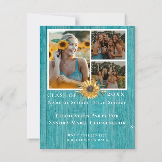 Faire-part 4 Photo collage Tournesol Jaune fête de graduation (Devant)