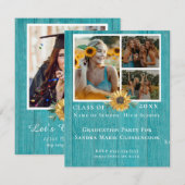 Faire-part 4 Photo collage Tournesol Jaune fête de graduation (Devant / Derrière)