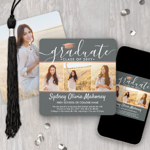 Faire-part 4 Photo Graduation Collage Gris et Faux Cuivre