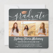 Faire-part 4 Photo Graduation Collage Gris et Faux Cuivre (Devant)