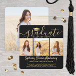 Faire-part 4 Photo Graduation Collage Moderne Noir et Or<br><div class="desc">Partagez la joie d'un baccalauréat ou d'un diplôme d'études supérieures avec cette coutume carré 4 photo collage noir et or annonces. Toutes les images et le libellé sont simples à personnaliser. (CONSEIL EN MATIÈRE DE PLACEMENT D'IMAGE : Une façon simple de centrer une photo exactement comment vous voulez est de...</div>