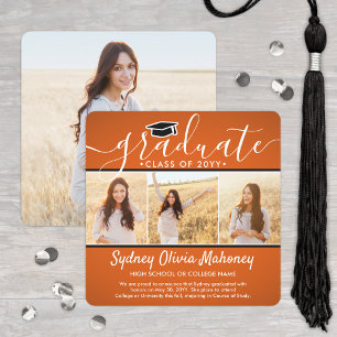 Faire-part 4 Photo Graduation Collage Moderne Orange Black