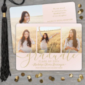 Faire-part 4 Photo Graduation Collage Script Blush Pink Gold