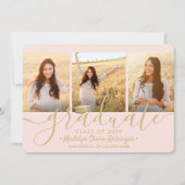 Faire-part 4 Photo Graduation Collage Script Blush Pink Gold (Devant)