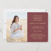 Faire-part 4 Photo Graduation Collage Script Bourgogne & Or (Dos)