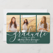 Faire-part 4 Photo Graduation Collage Script Vert foncé Blanc (Devant)