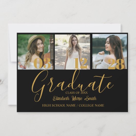 Faire-part 4 Photo Graduation Collage Simple Gold Script (Devant)