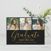 Faire-part 4 Photo Graduation Collage Simple Gold Script (Debout devant)