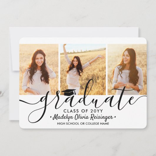 Faire-part 4 Photo Graduation Collage Simple Script moderne (Devant)