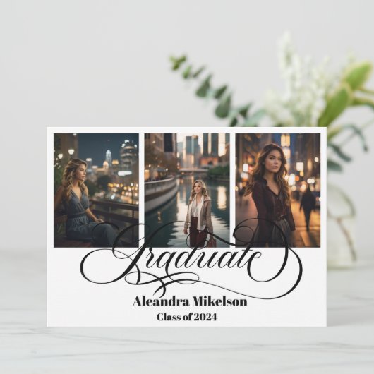 Faire-part 4 Photo Graduation Collage Simple Script moderne (Debout devant)