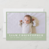 Faire-part 4 Photo Moderne Sage Minimal Vert Simple Naissance (Devant)