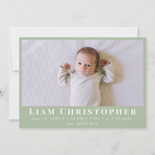 Faire-part 4 Photo Moderne Sage Minimal Vert Simple Naissance (Devant)