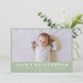 Faire-part 4 Photo Moderne Sage Minimal Vert Simple Naissance (Debout devant)