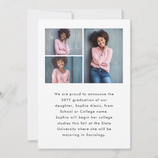 Faire-part 4 Photo White Overlay Elegant Script Graduation (Dos)