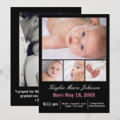 Faire-part 4 Photos Collage vertical -Faire-part de naissance (Devant / Derrière)