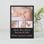 Faire-part 4 Photos Collage vertical -Faire-part de naissance (Debout devant)