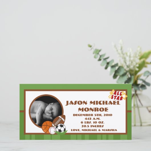 Faire-part 4x8 All Star Green Photo (Debout devant)