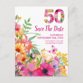 Faire-part 50 ans fleurs date anniversaire carte postale 50e (Devant)