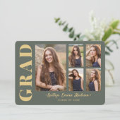 Faire-part 5 Photo Grad Collage de script moderne Sage et or (Debout devant)