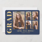 Faire-part 5 Photo Grad Collage Script moderne Marine Blue Go (Devant)