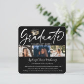 Faire-part 5 Photo Graduation Collage Moderne Noir Blanc Or (Debout devant)