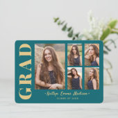 Faire-part 5 photos Collage dégradé Moderne Écriture sarcelle (Debout devant)