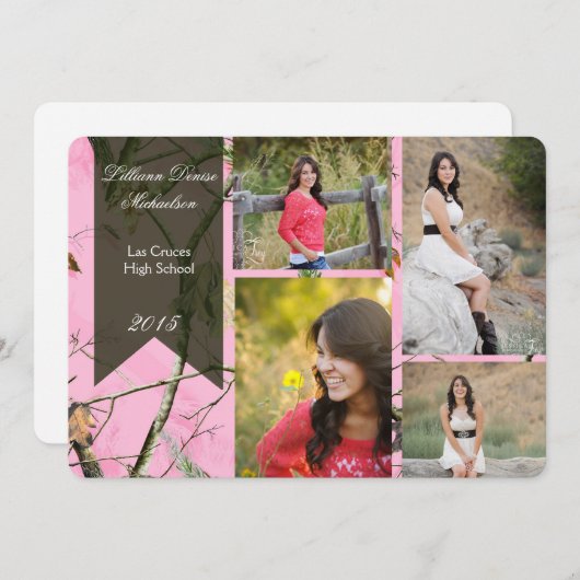 Faire-part 5x7 Chasseurs roses Camo Camoufla Senior Faire-par (Devant / Derrière)