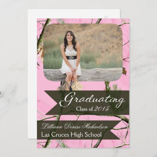 Faire-part 5x7 Chasseurs roses Camo Camoufla Senior Faire-par (Devant / Derrière)