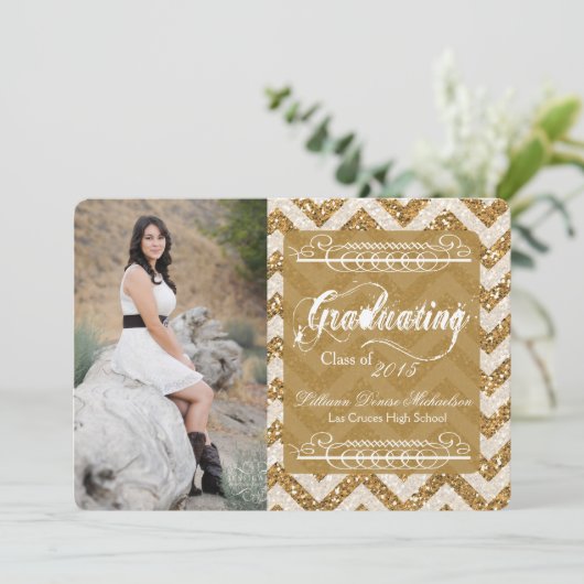 Faire-part 5x7 Gold Parties scintillant Chevron Strip Senior (Debout devant)