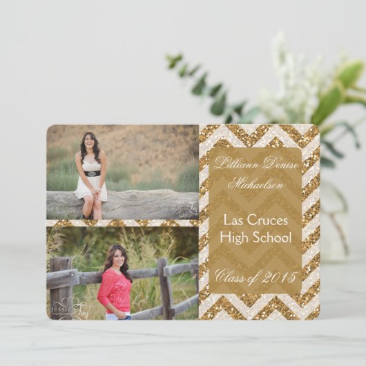 Faire-part 5x7 Gold Parties scintillant Chevron Strip Senior  (Debout devant)