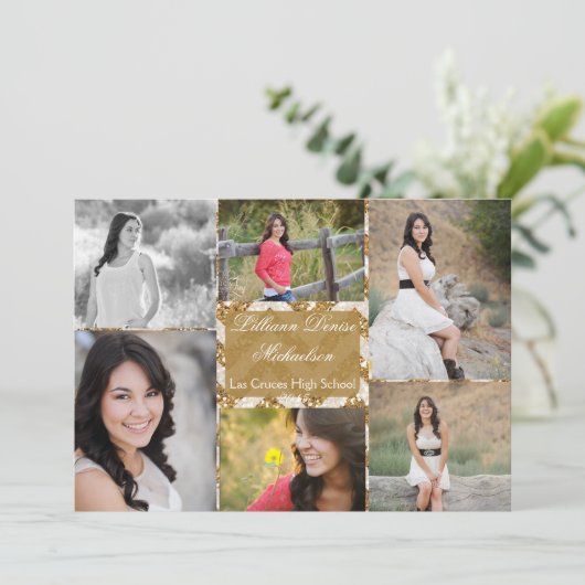 Faire-part 5x7 Gold Parties scintillant Chevron Strip Senior  (Debout devant)