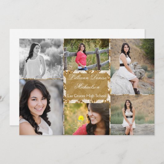 Faire-part 5x7 Gold Parties scintillant Chevron Strip Senior  (Devant / Derrière)