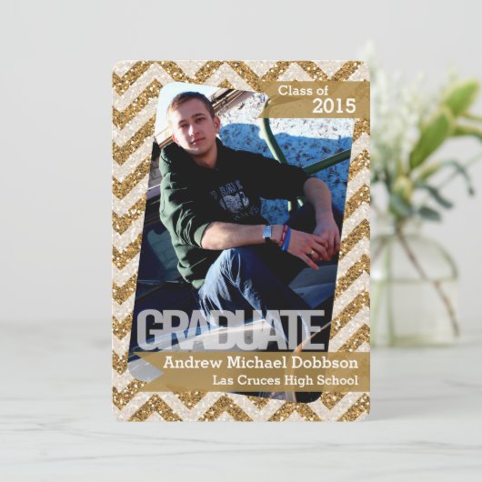 Faire-part 5x7 Gold Parties scintillant Chevron Strip Senior  (Debout devant)