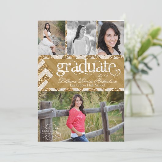 Faire-part 5x7 Gold Parties scintillant Chevron Strip Senior  (Debout devant)