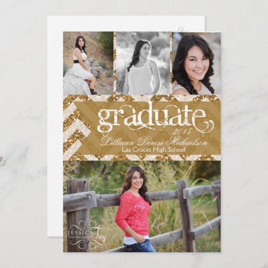 Faire-part 5x7 Gold Parties scintillant Chevron Strip Senior  (Devant / Derrière)