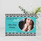 Faire-part 5x7 Turquoise Turquois Damask Photo Senior Faire-p (Debout devant)