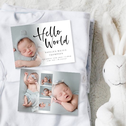 Faire-part 6 Photo Baby Girl Script garçon Hello World Birth