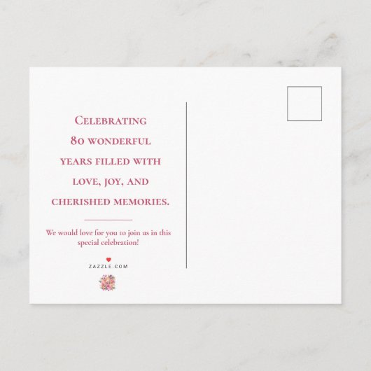 Faire-part 80e anniversaire Floral Save The Date, (Dos)