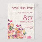 Faire-part 80e anniversaire Floral Save The Date, (Devant)