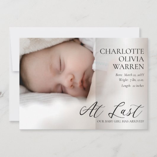 Faire-part À Dernier Script 4 Photo Bébé rose Naissance (Devant)