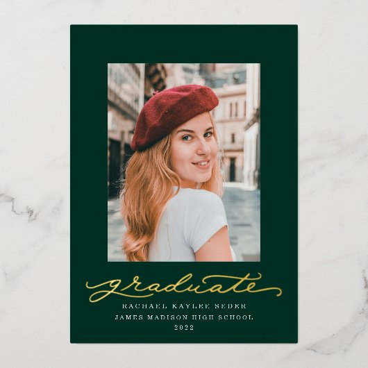 Faire-part à huile de script vert et or (Recto)