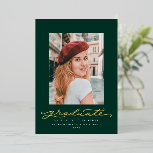 Faire-part à huile de script vert et or (Debout devant)