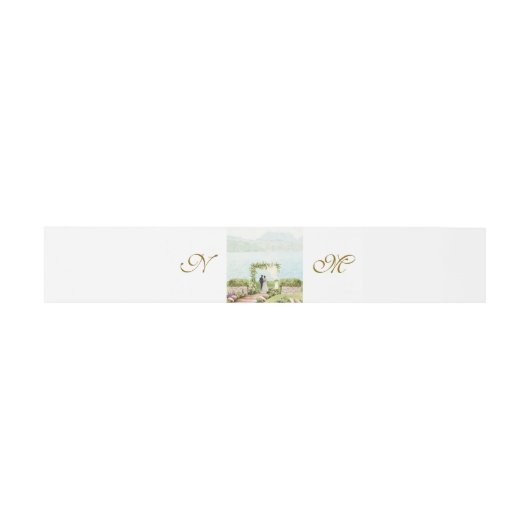 Faire-part à monogramme avec bandeau ventral de st (Plat)